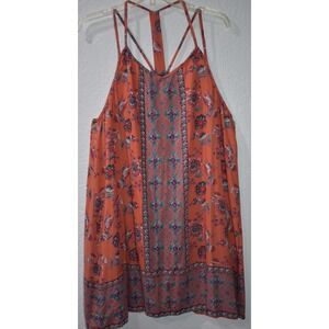 Angie Boho Strappy Sleeveless Sundress 100% Rayon SzLARGE Colorful Aztec Floral